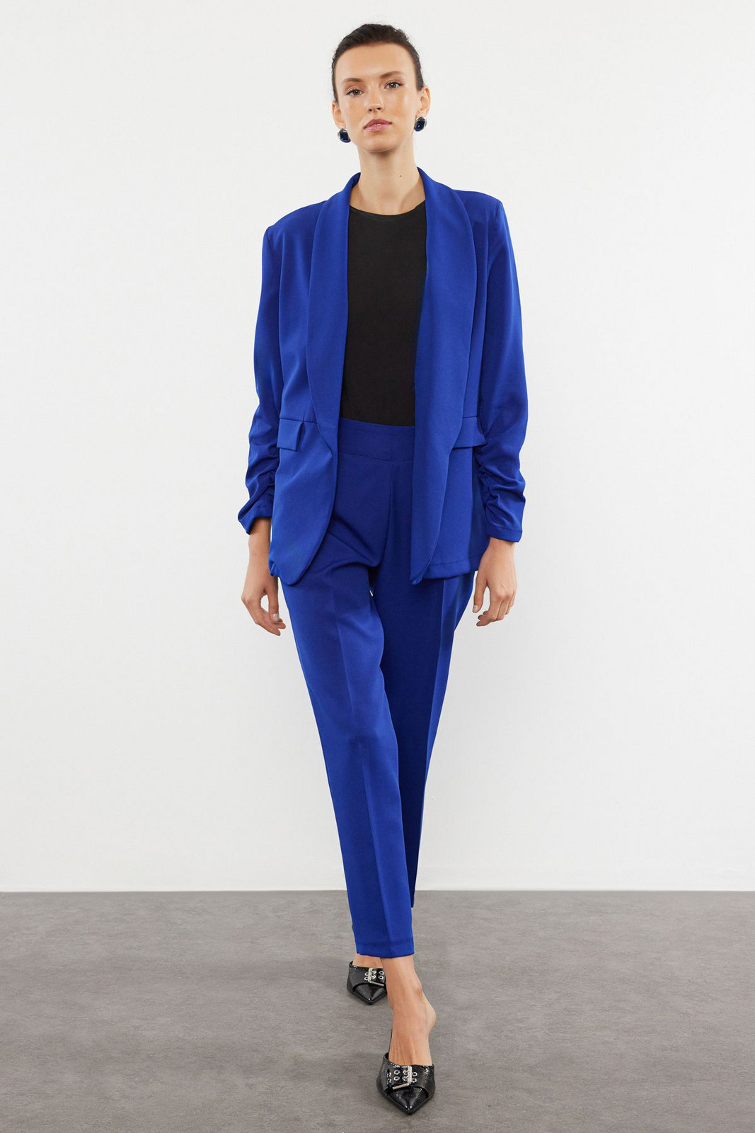 Trendyol Blue Woven Trousers Blazer Top and Bottom Set