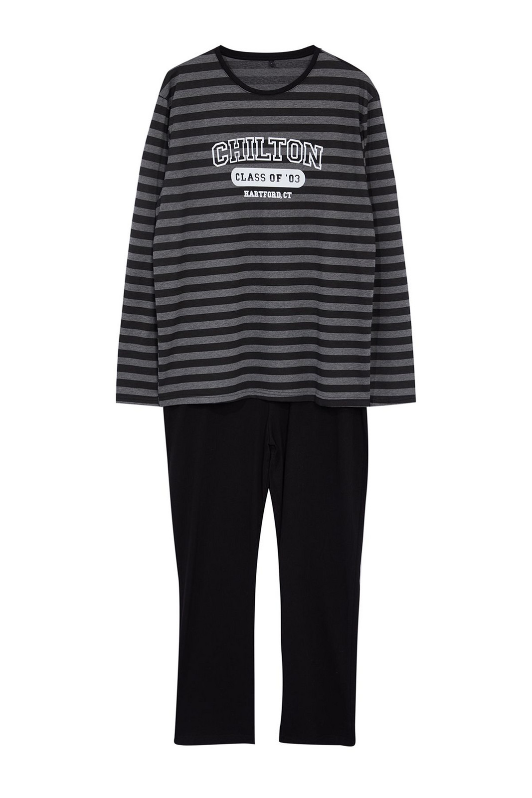 Trendyol Men's Black Striped Regular Fit Knitted Pajama Set