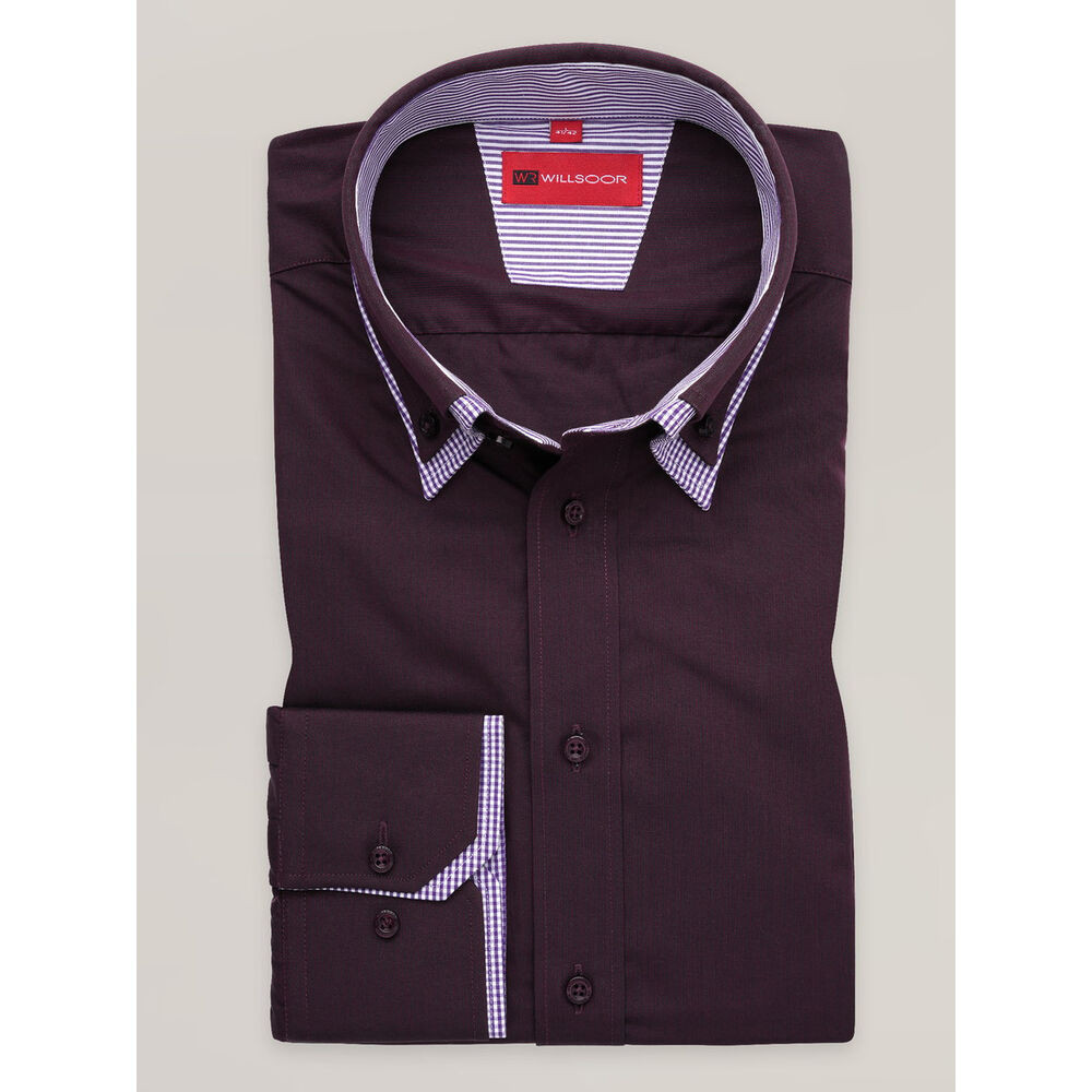 Pánska slim fit košeľa v bordovej farbe s kontrastnými prvkami 17467
