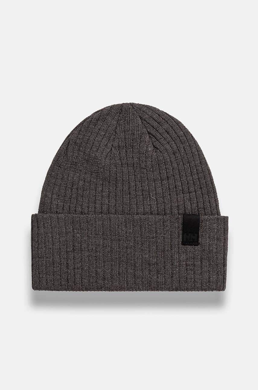 Čiapka s prímesou vlny Helly Hansen šedá farba, 67195