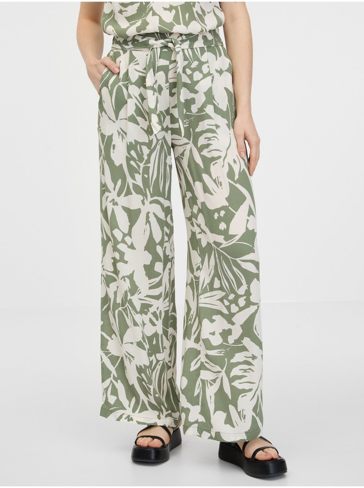 Kaki dámske široké nohavice ORSAY