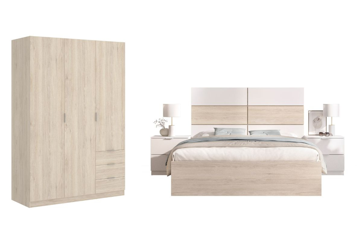 Expedo Spálňová zostava ASTRAL + rošt, 160x200, biela/prírodná