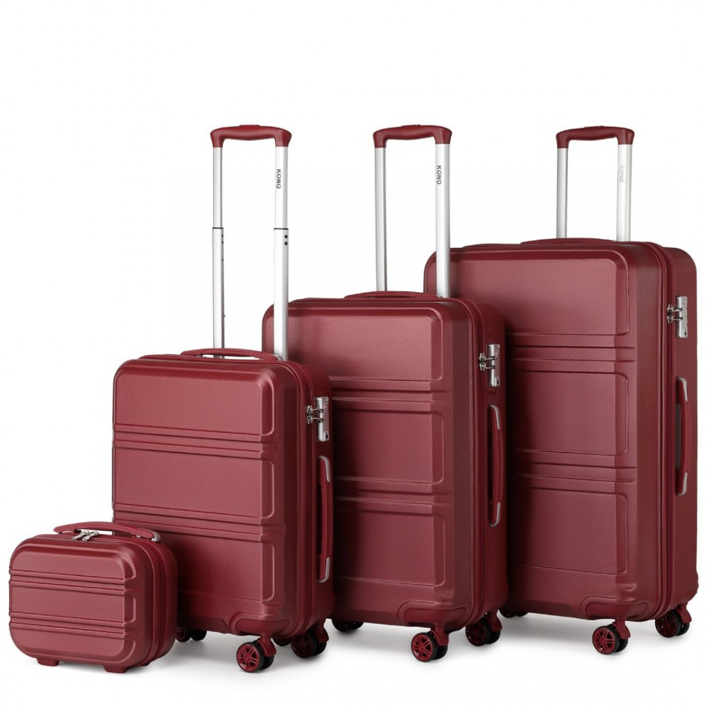 KONO Set 4 cestovných kufrov s horizontálnym dizajnom - ABS - bordový - 10L/44L/66L/96L