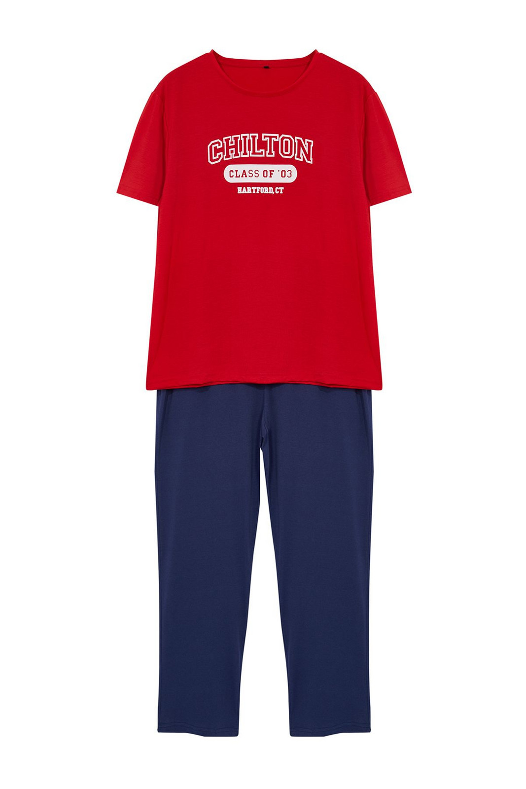 Trendyol Men's Red - Navy Blue Regular Fit Knitted Pajama Set