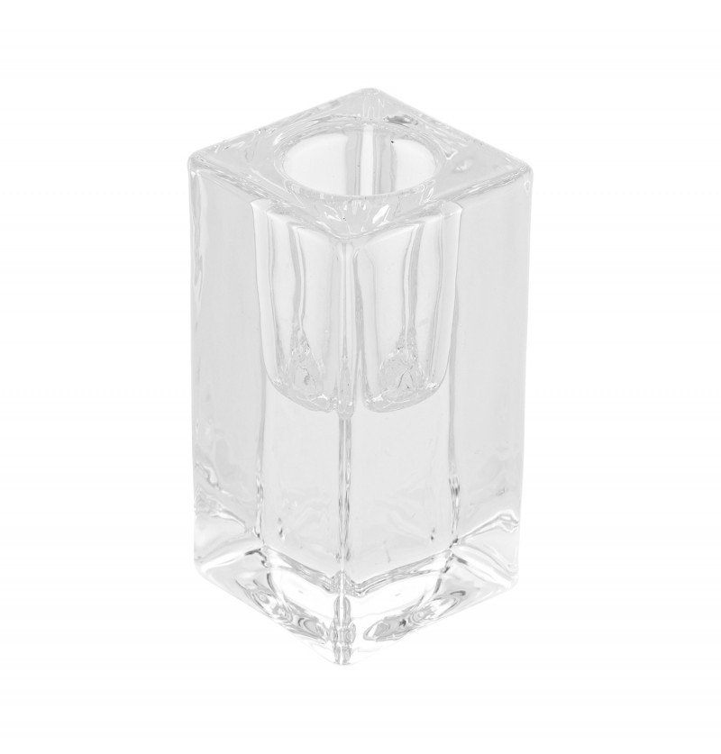 Svietnik na kónickú sviečku kváder - Transparent 4 x 4 x 8 cm
