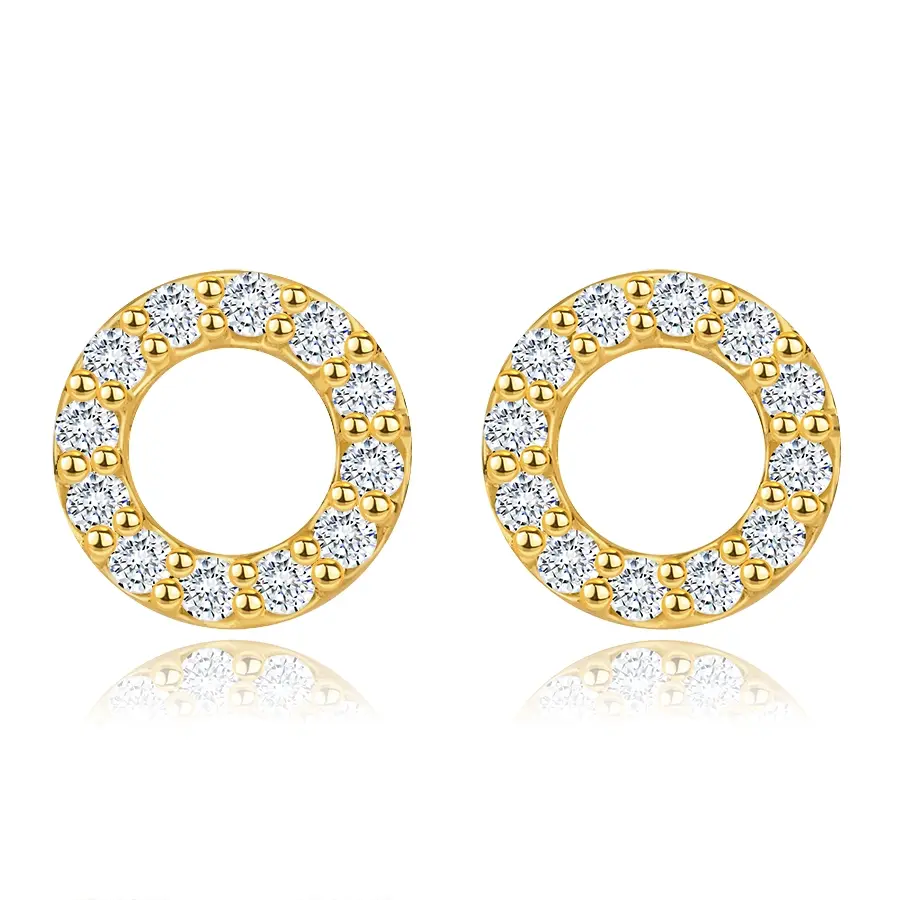 Náušnice zo žltého 14K zlata - krúžok, dvanásť čírych diamantov na každej náušnici
