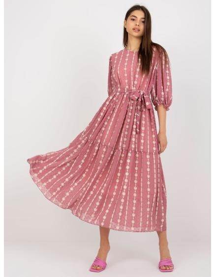 Dámske šaty s volánom a výšivkou midi EUGENIA ružové