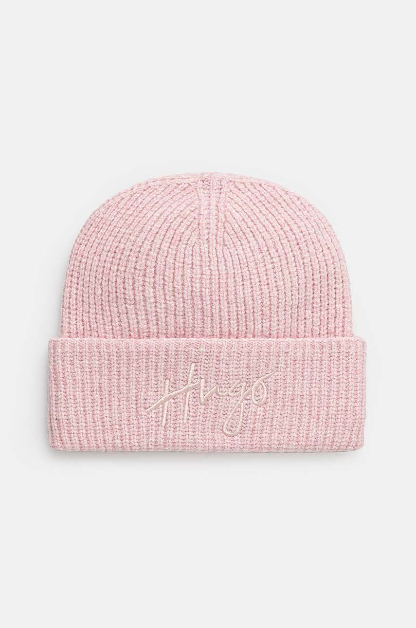 Čiapka s prímesou vlny HUGO ružová farba, 50524104