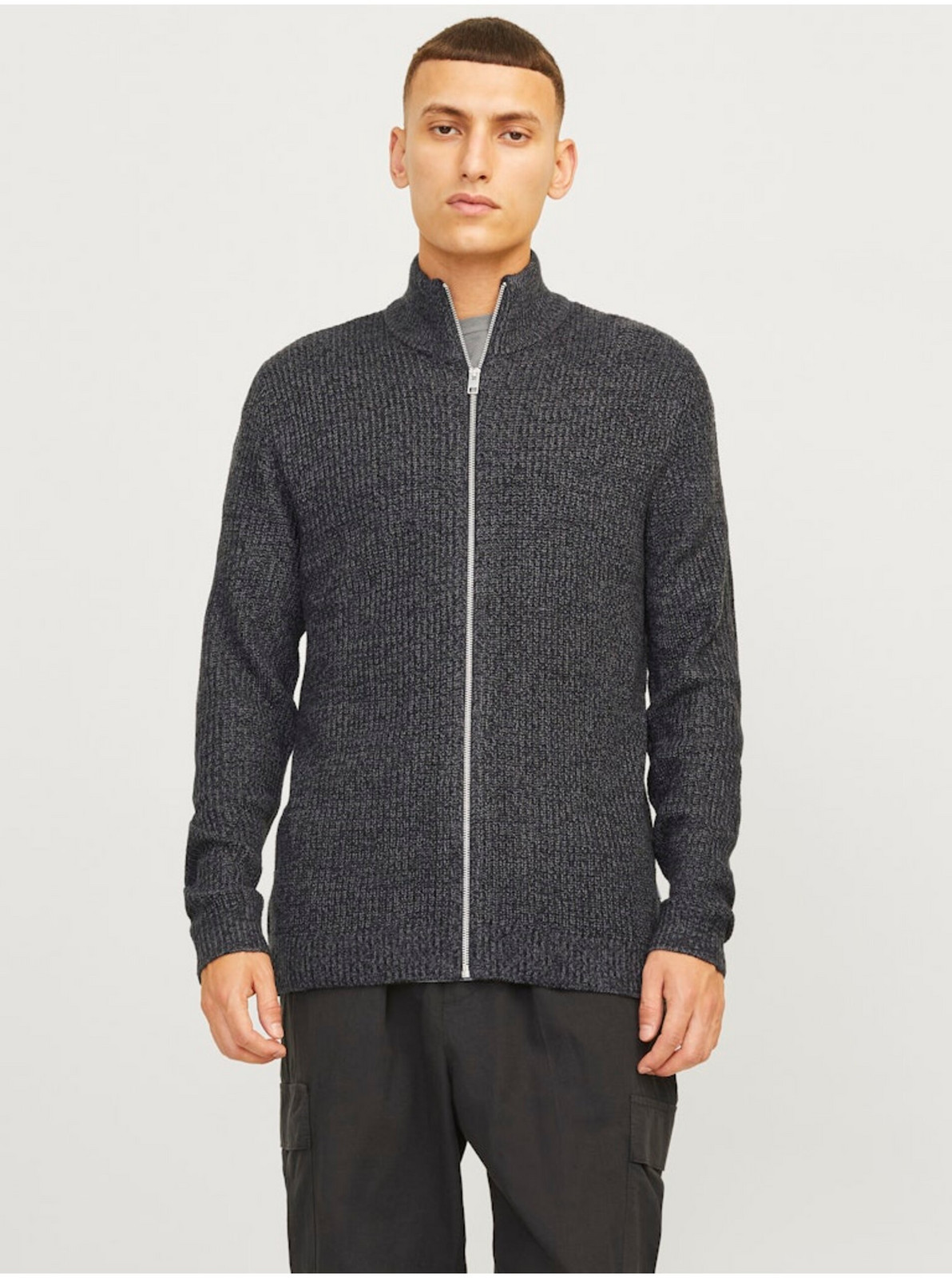 Sivý pánsky sveter na zips Jack & Jones Lewis