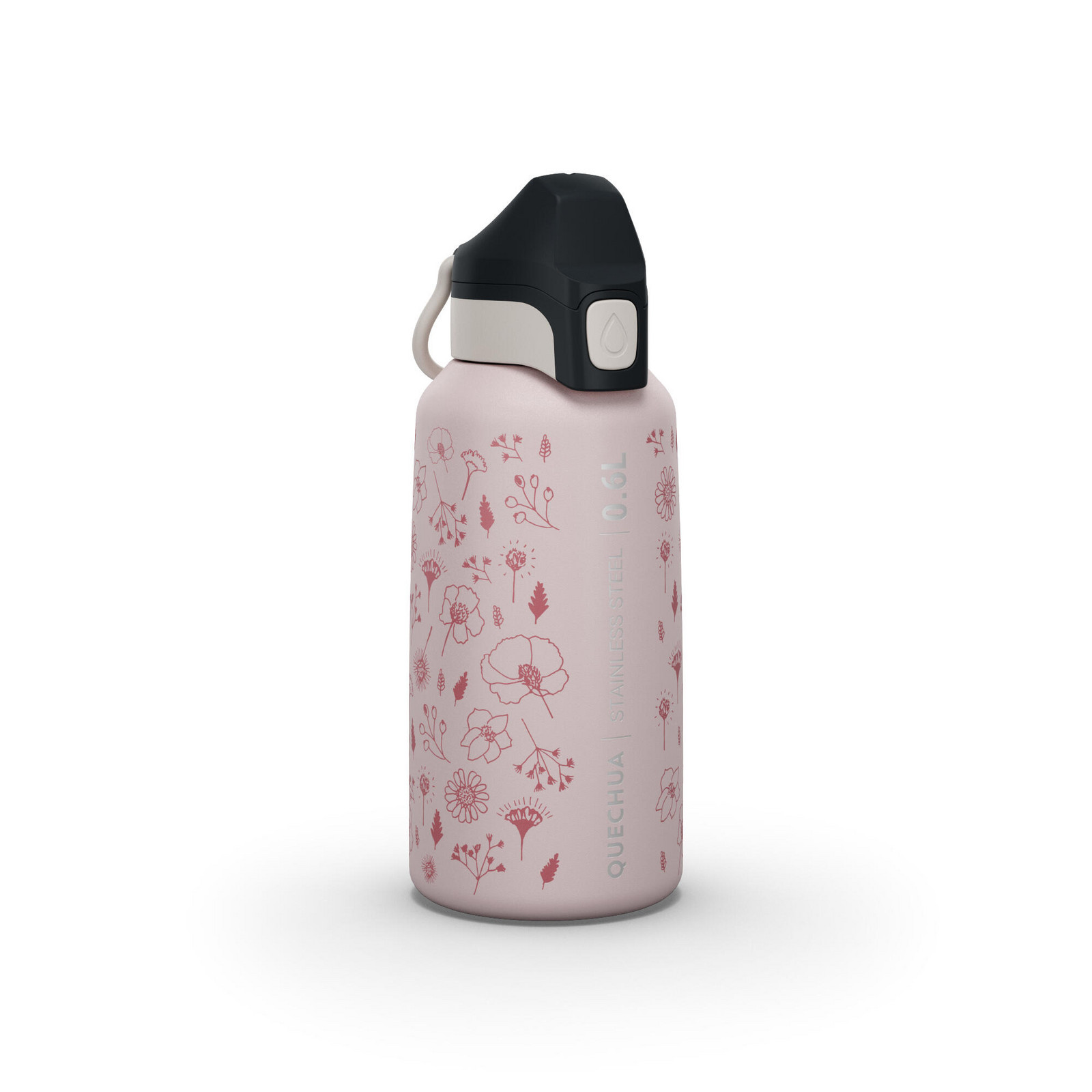 Detská turistická fľaša 0,6 l s rýchlouzáverom z nehrdzavejúcej ocele ružová