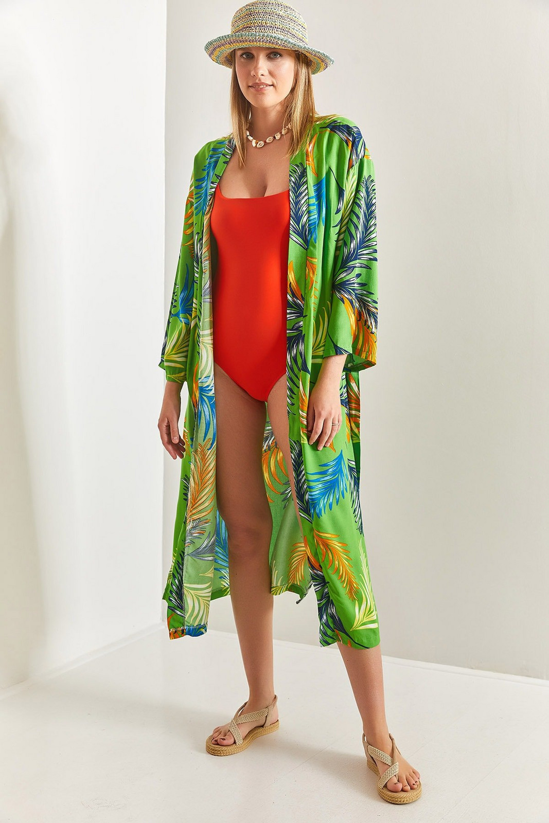 Bianco Lucci Women's Multi Patterned Belted Kimono