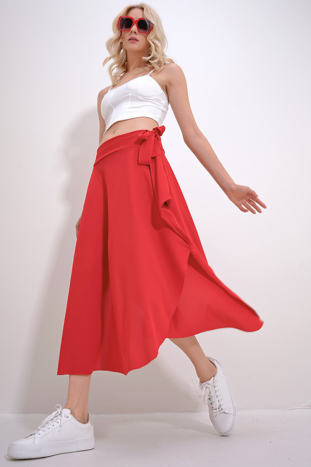 Trend Alaçatı Stili Women's Coral Asymmetrical Cut Tie Waist Skirt