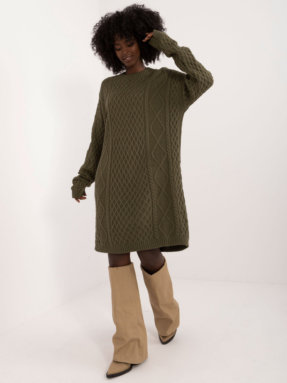 Khaki loose knitted dress