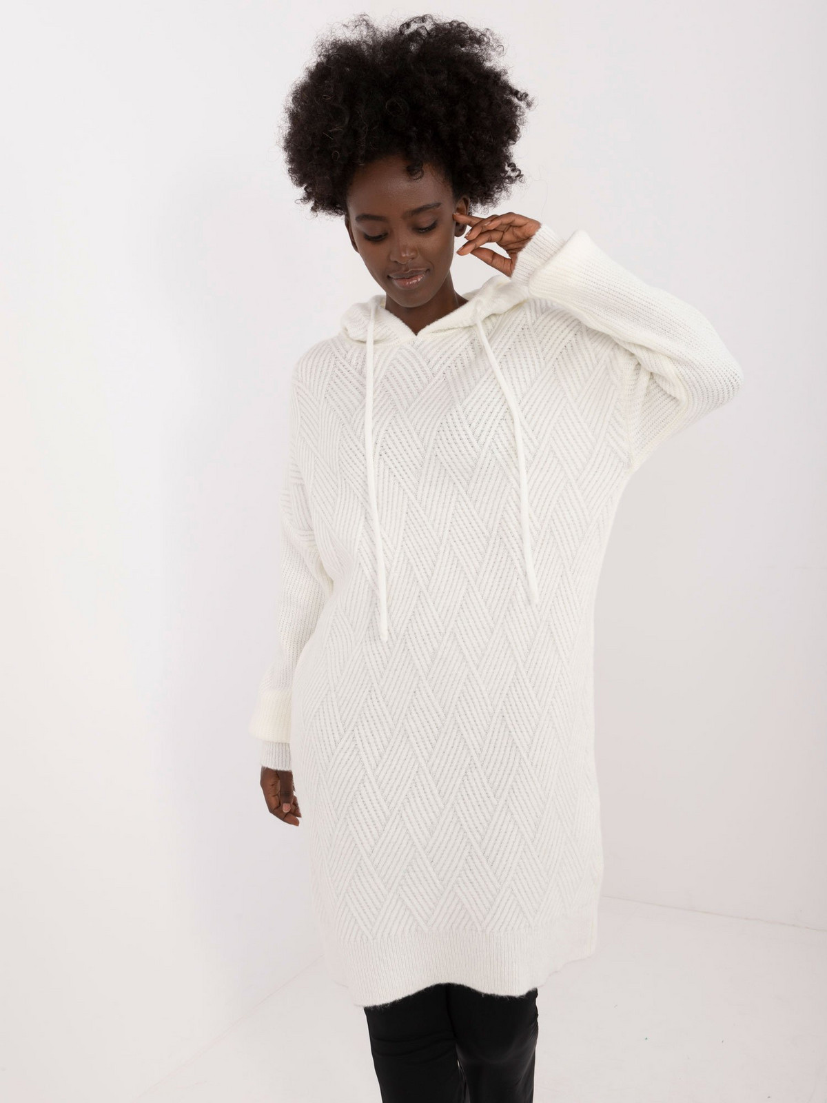 Ecru women's knitted mini dress