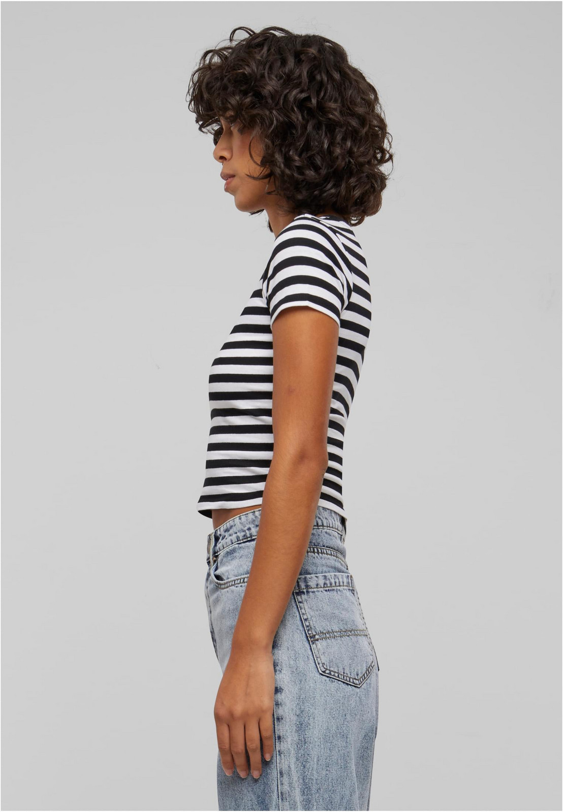 Women's short T-shirt with stripes white/black