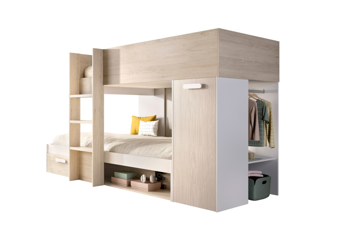 Expedo Detská poschodová posteľ KOSO, 90x190, prírodná/biela