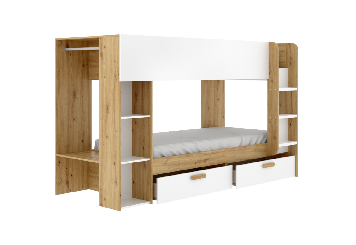 Expedo Detská poschodová posteľ VINTO, 90x200, nordic/biela