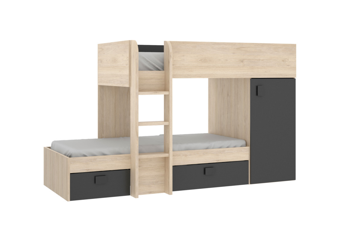 Expedo Detská poschodová posteľ MOVEN, 90x190, prírodná/grafit