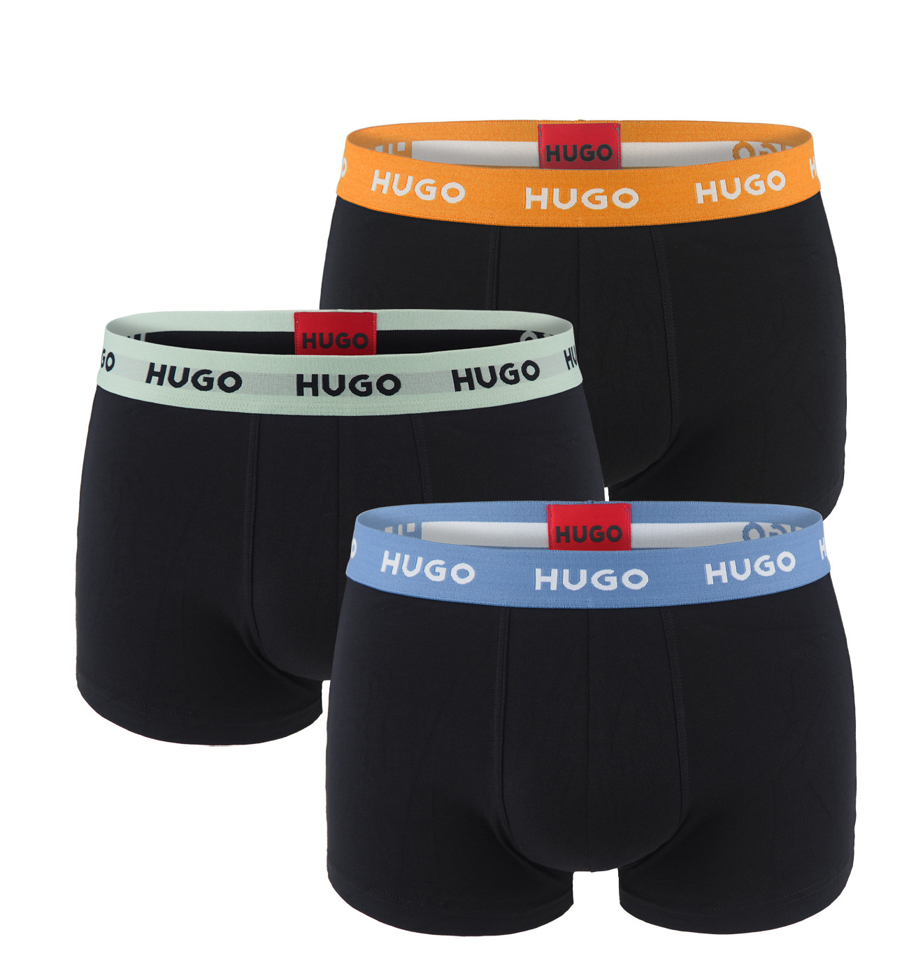 HUGO - boxerky 3PACK cotton stretch black with modern multicolor waist - limitovaná fashion edícia (HUGO BOSS)