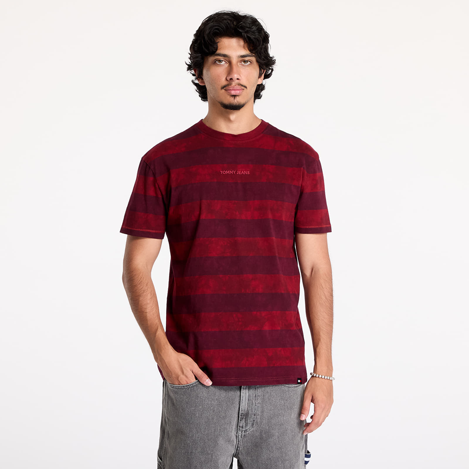 Tričko Tommy Jeans Regular Classic Overdyed Tee Deep Rouge/ Heritage Pink Stripe S