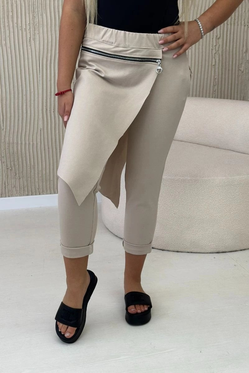 Punto Milano winter pants with decorative zipper dark beige