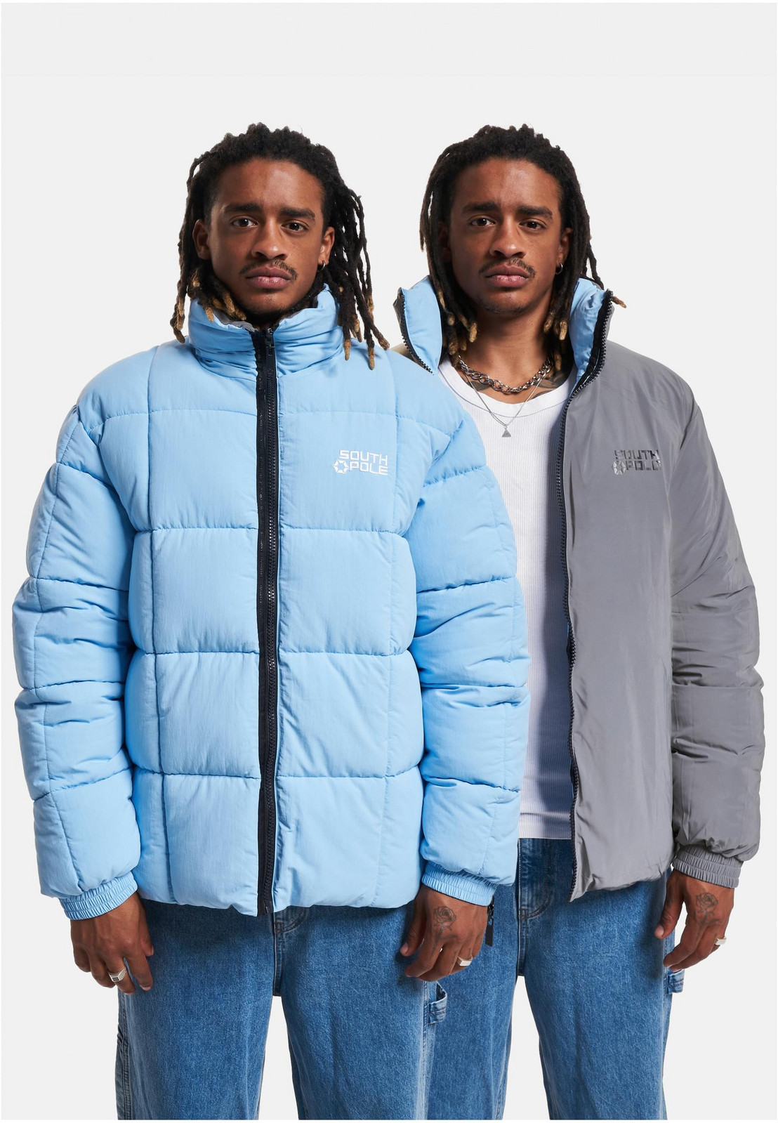 Men's reversible winter jacket Bubble North-South 1.0 light blue/reflective