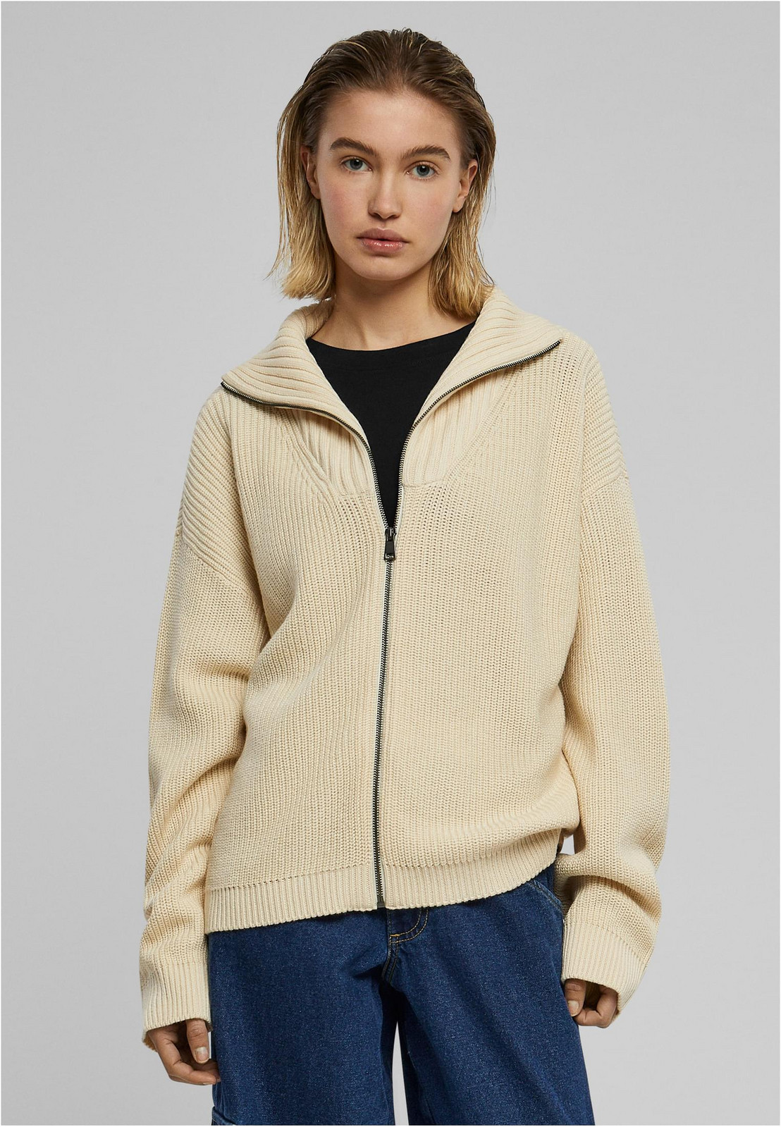 Women's knitted zip cardigan sandy