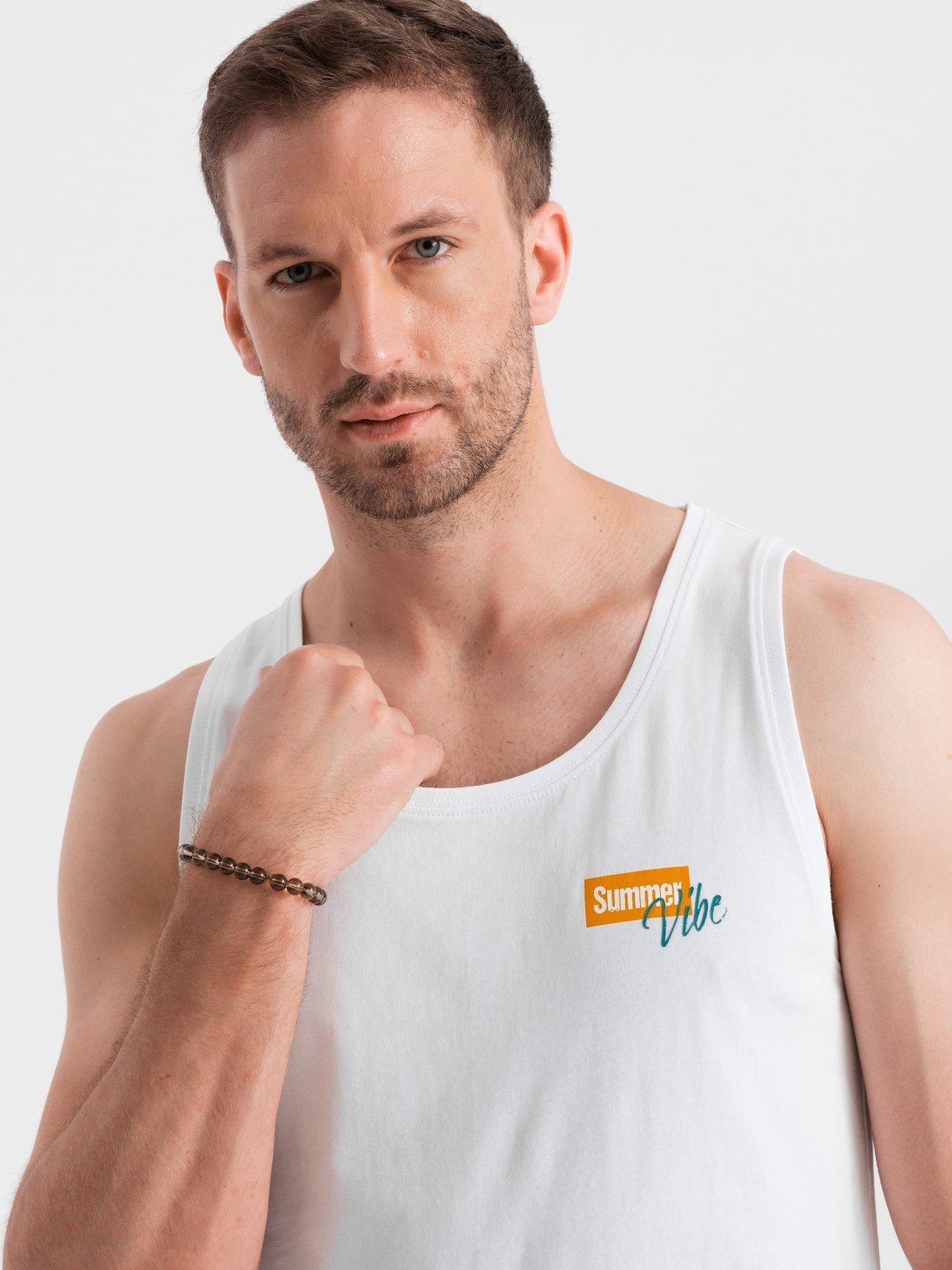 Ombre Summer Vibe printed men's cotton tank top - white