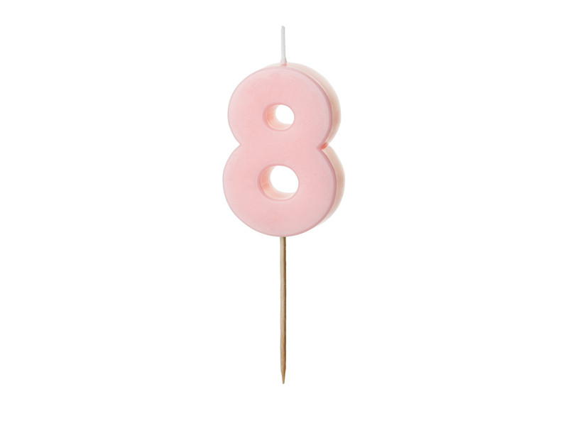 PartyDeco Narodeninová sviečka 8 svetlo ružová