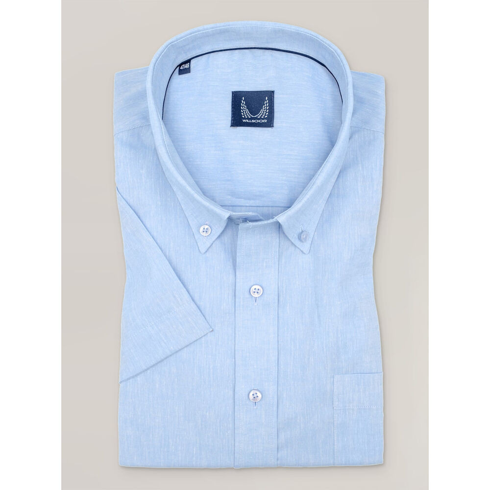 Pánska svetlomodrá klasická košeľa s krátkym rukávom s prímesou ľanu 17479