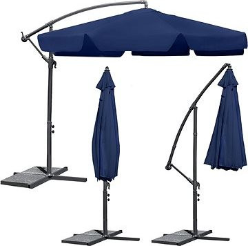 Plonos Skladací záhradný slnečník 6 segmentov tmavomodrý 350 cm