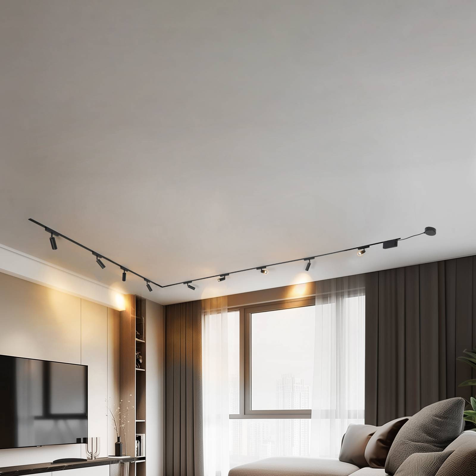 Systém koľajničiek Lumaro, reflektory, 9 svetiel, čierne, Ø 4 cm, 13,1 cm