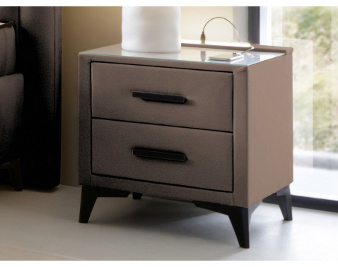 Nočný stolík Lusaka, hnedá látka, s osvetlením a USB%