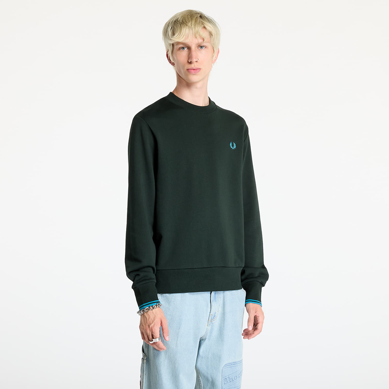 Mikina FRED PERRY Crew Neck Sweatshirt Night Green/ Ocean M