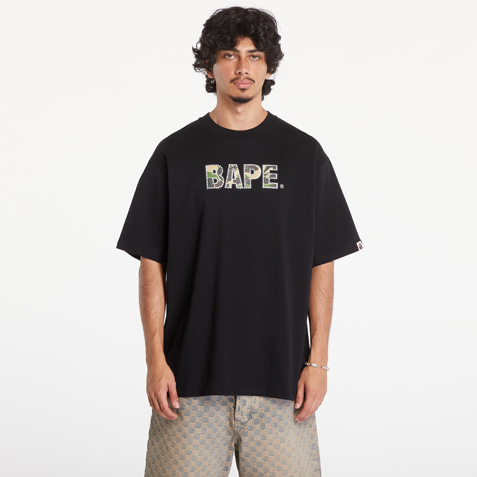 Tričko A BATHING APE Rhinestone Logo Relaxed Fit Short Sleeve Tee Black M