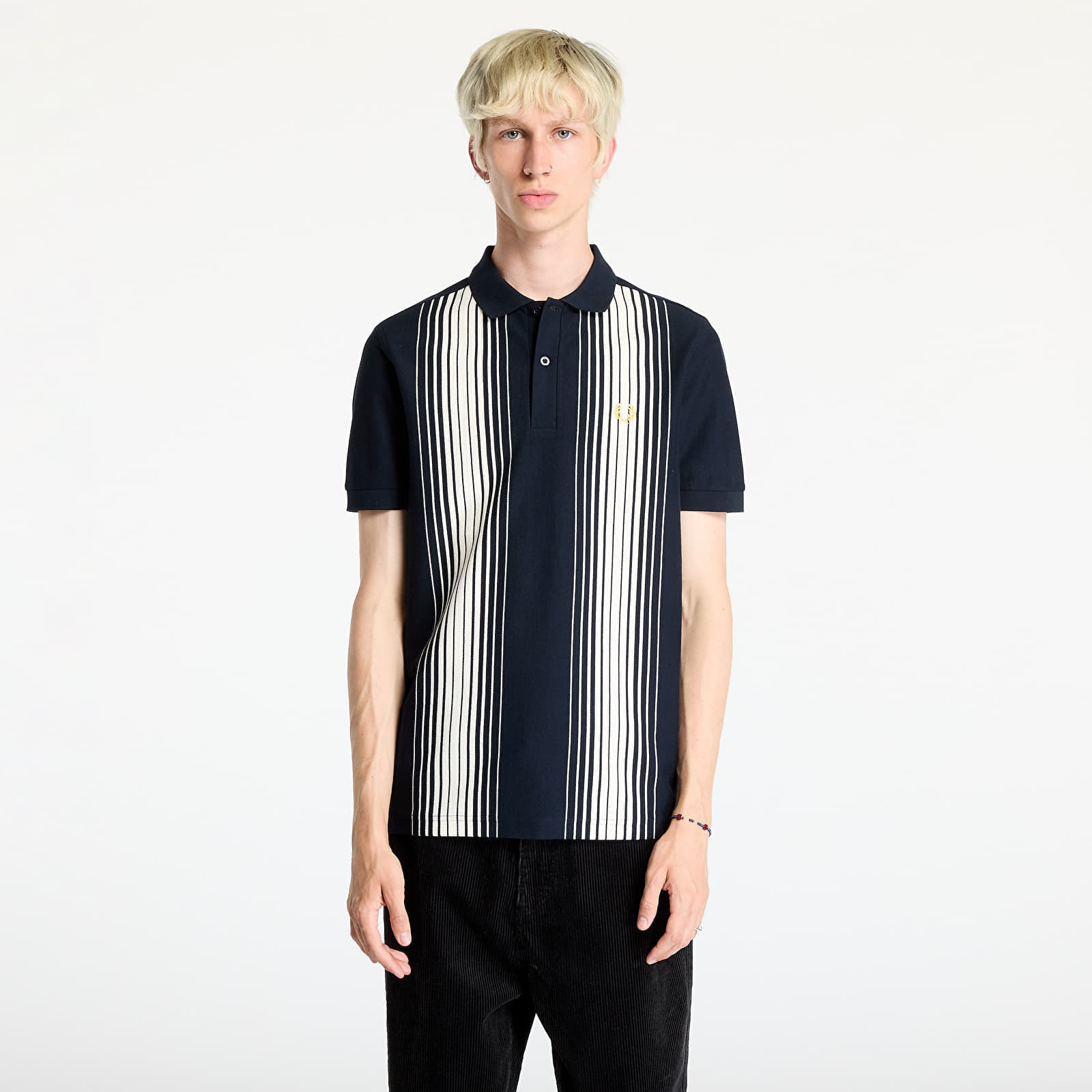 Tričko FRED PERRY Ombre Stripe Polo Short Sleeve Tee Navy M