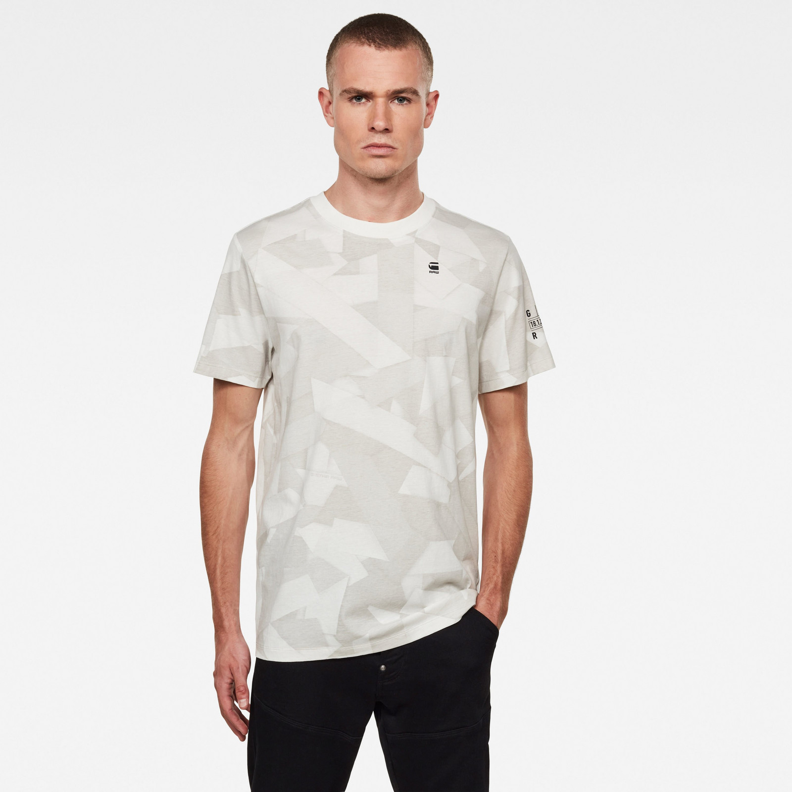 G-STAR Tričko - Tape Camo AOP R T S\S šedé