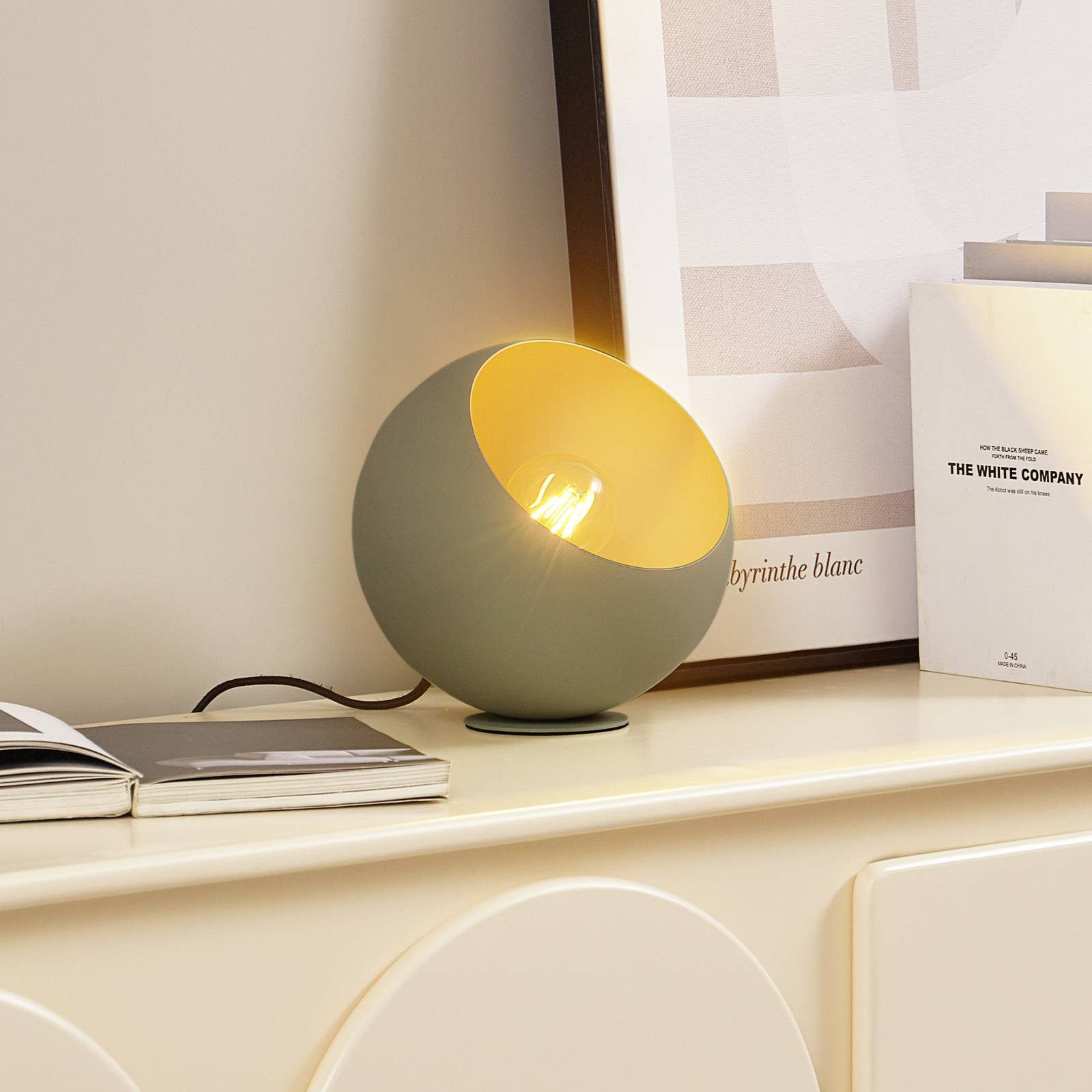 Stolná lampa Lindby Solomia, zelená, železo, Ø 20 cm