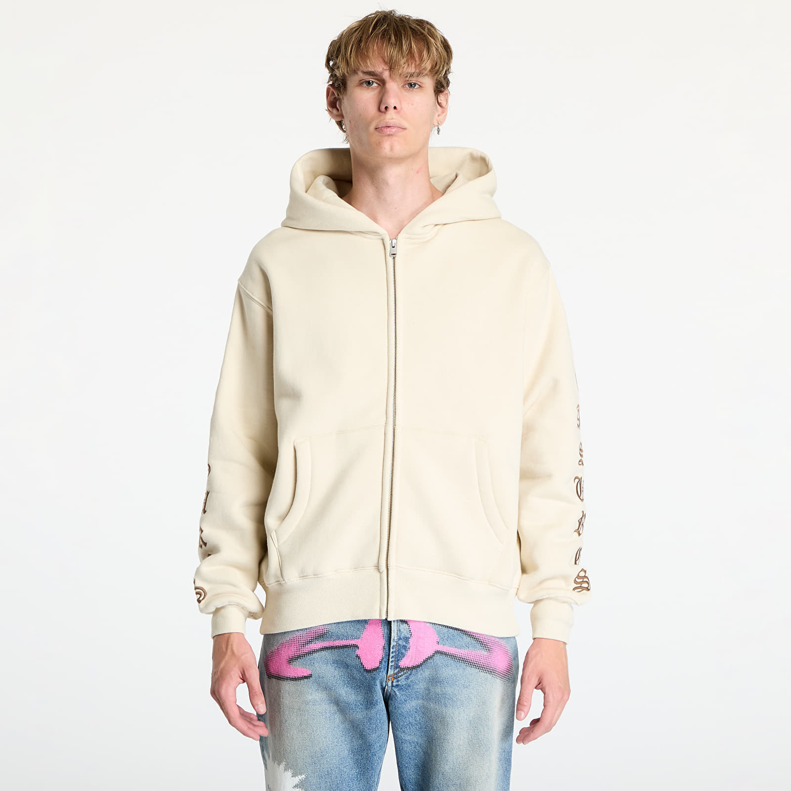 Mikina PLEASURES Oe Zip Up Hoodie Natural S