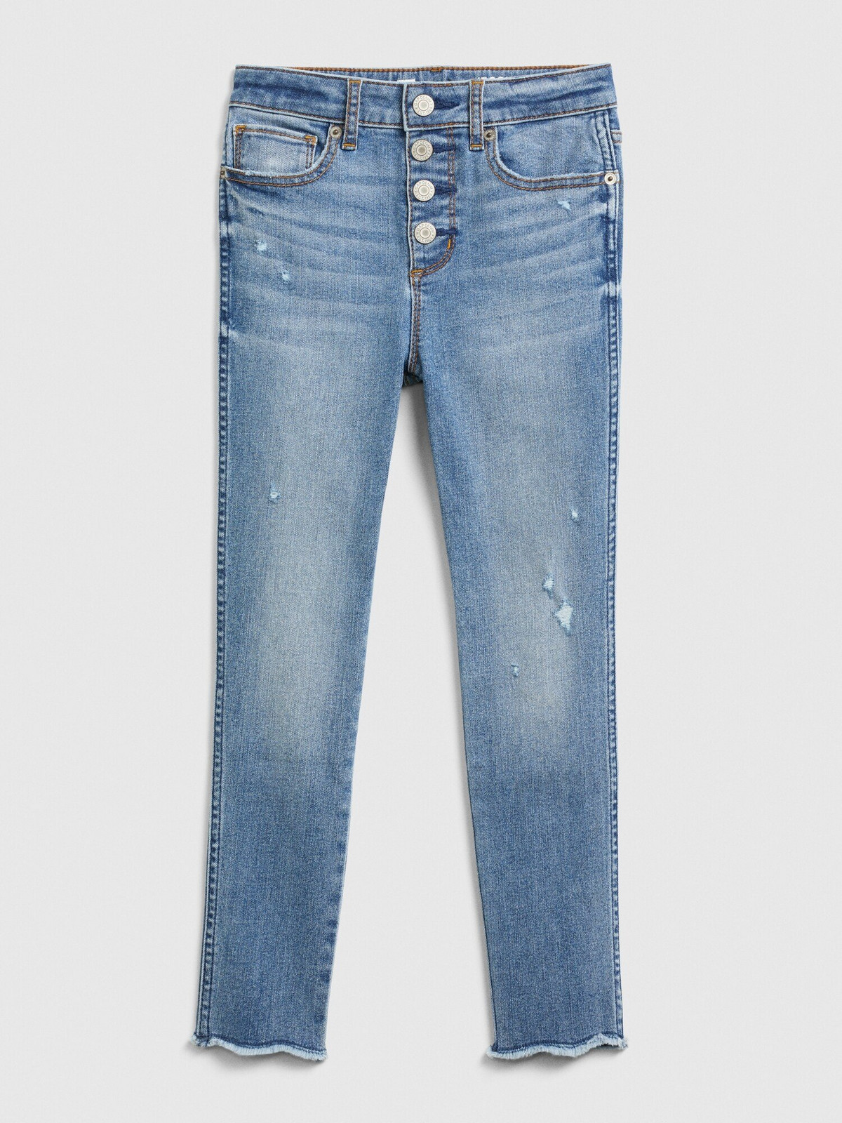 GAP Detské džínsy jeggings high rise distressed ankle with max stretch Modrá
