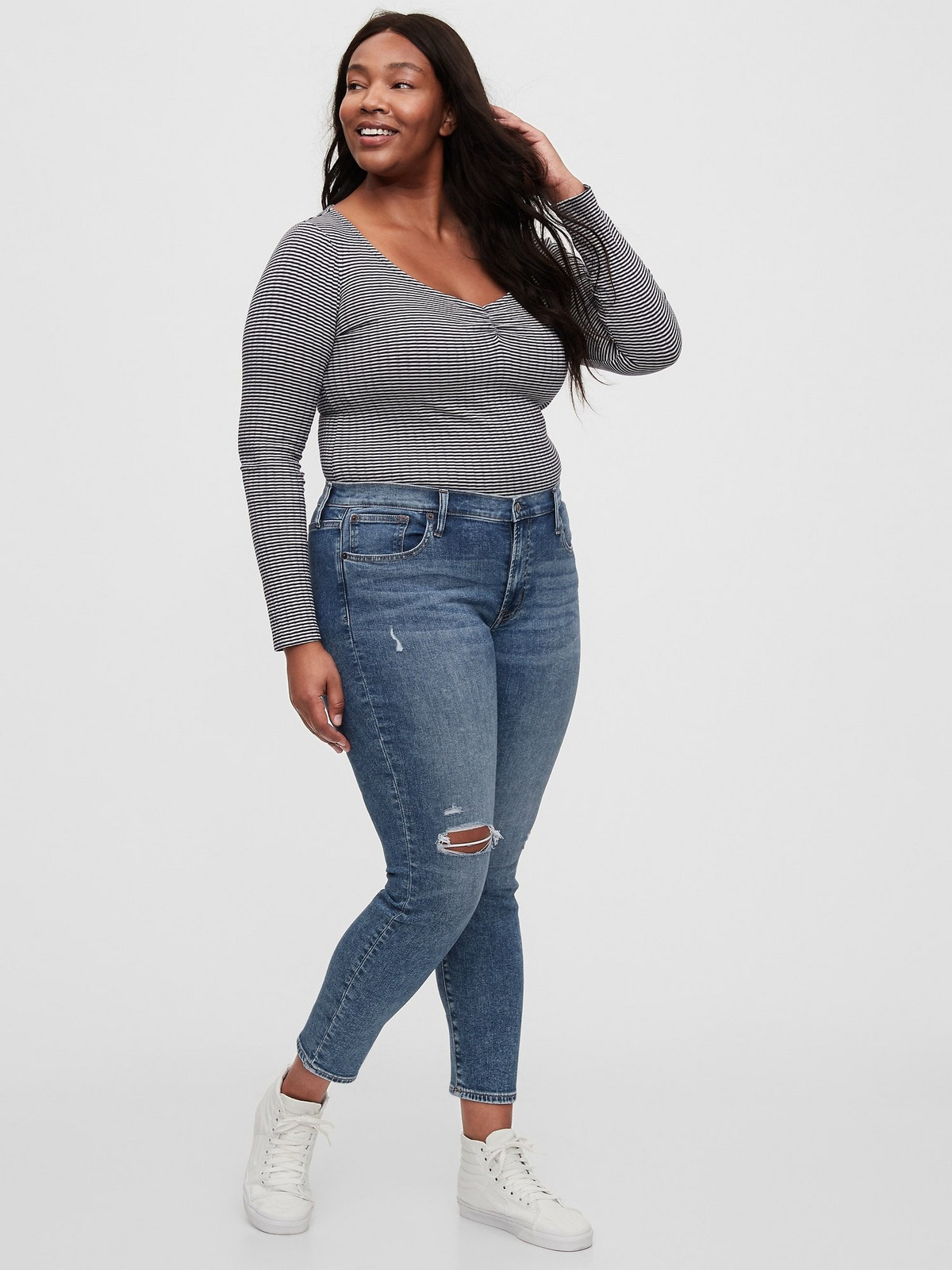 GAP Džínsy mid rise distressed true Skinny Modrá