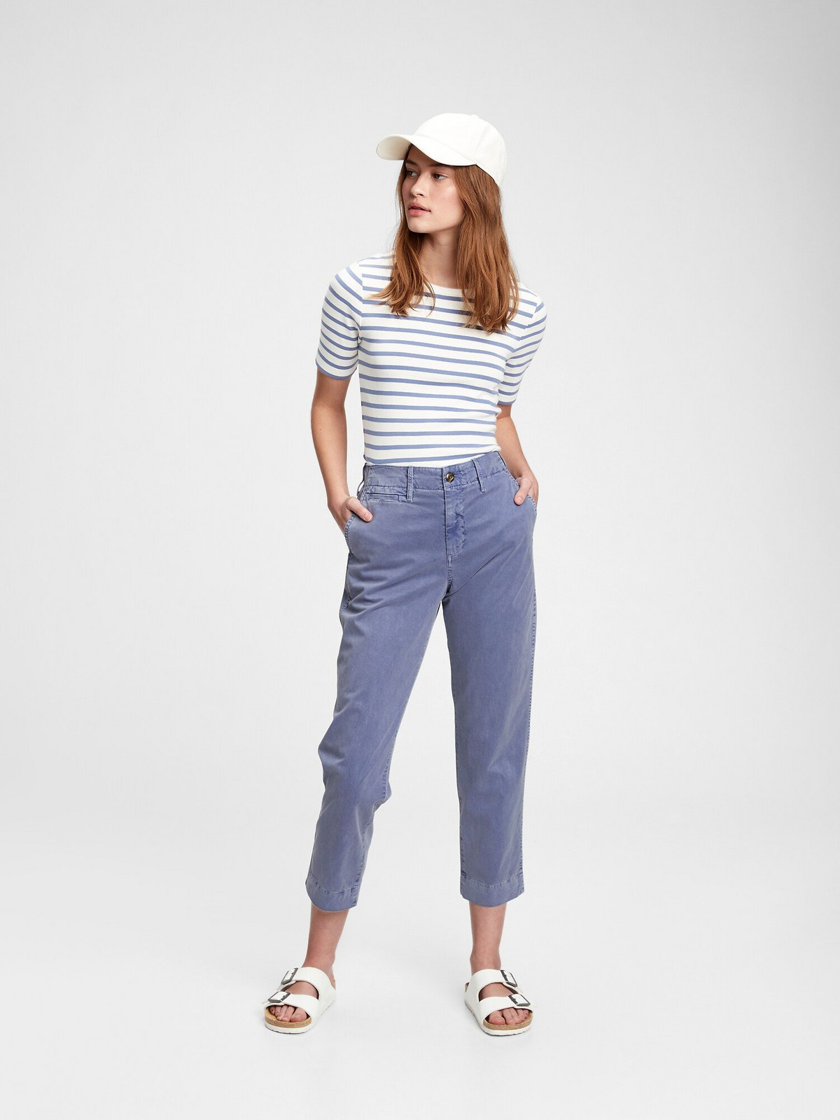 GAP Nohavice mid rise straight khaki Modrá