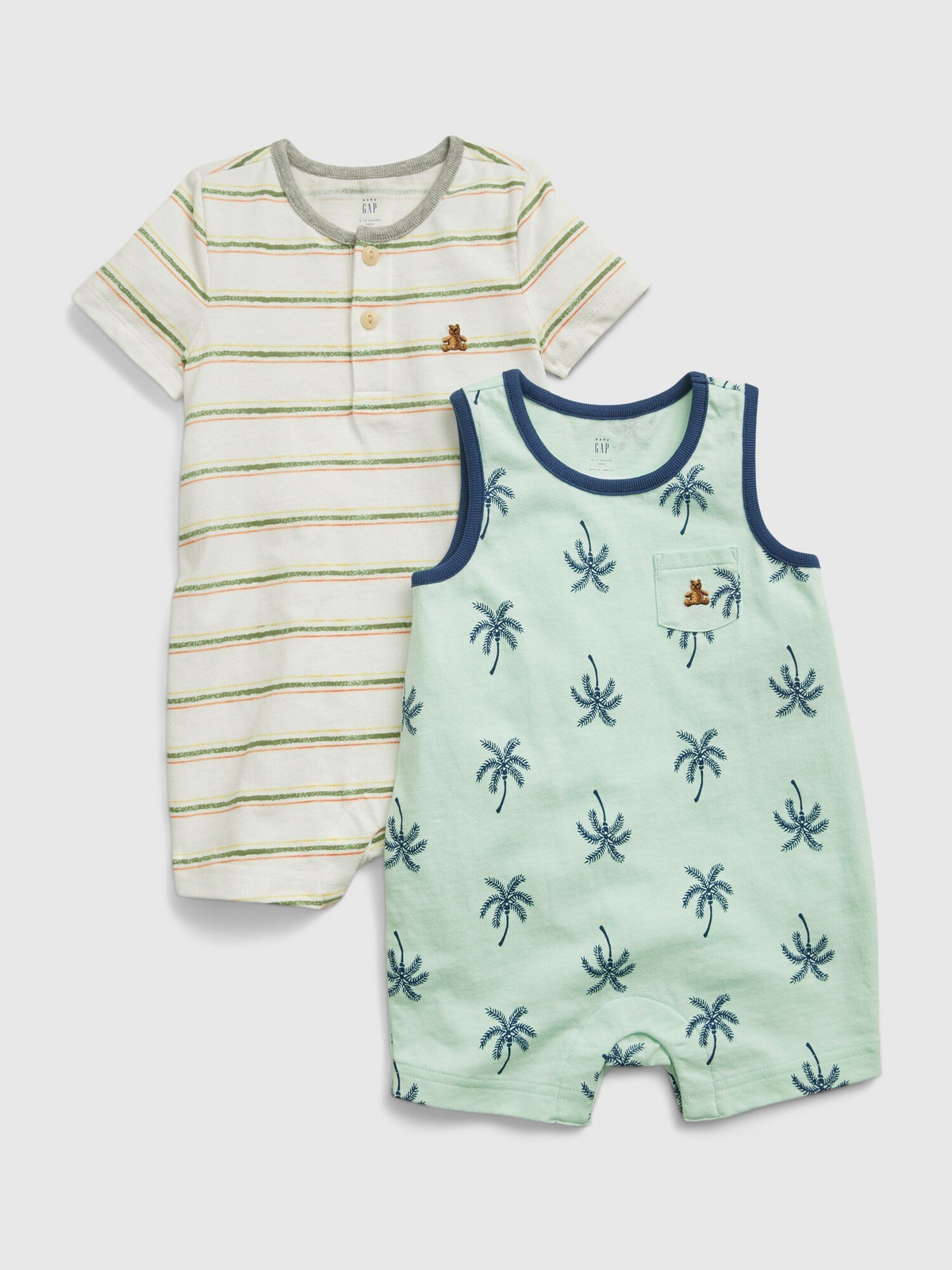 GAP Farebné chlapčenské baby overaly, 2 ks shorty one-piece