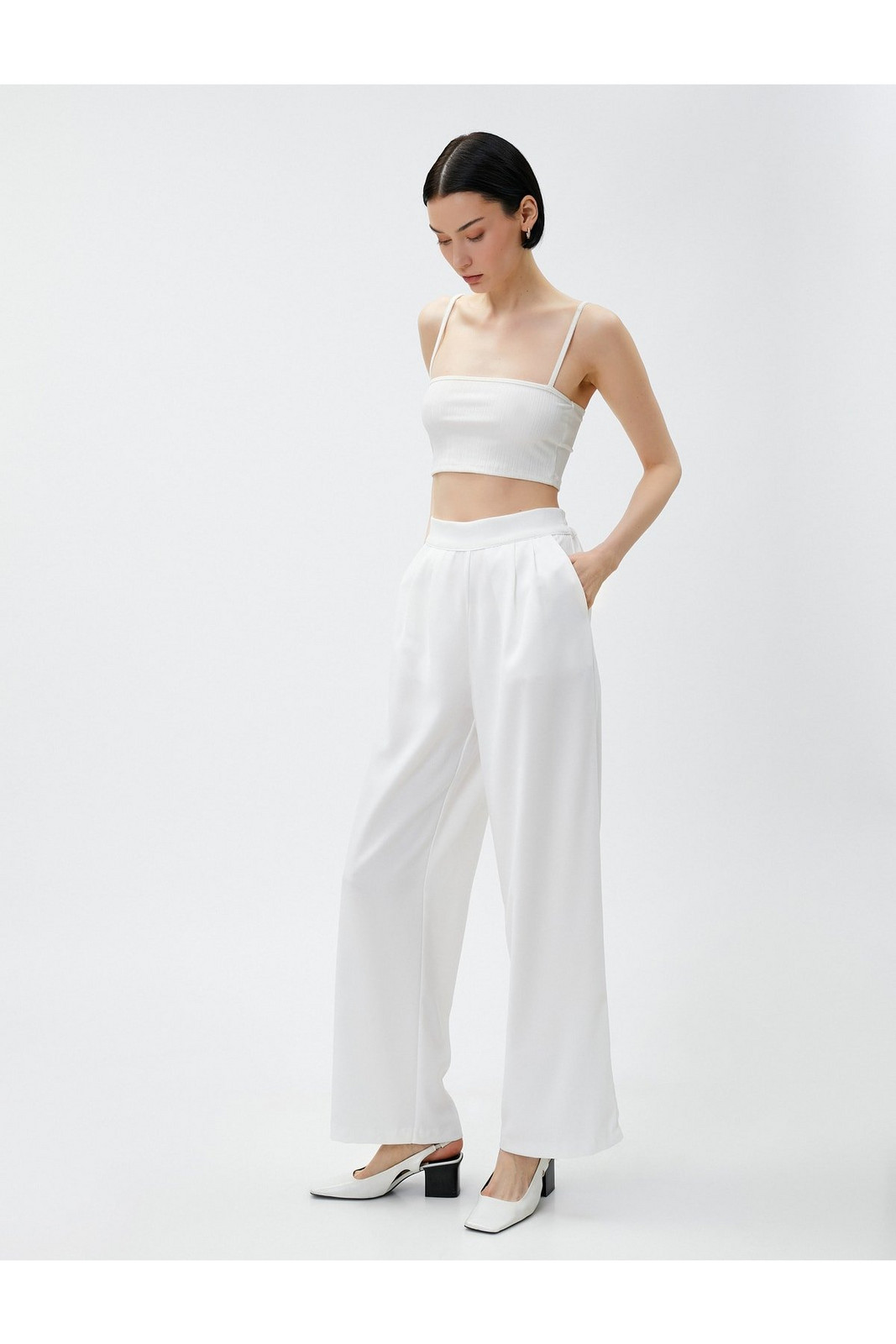 Koton Wide Leg Trousers with Pockets Elastic Waist