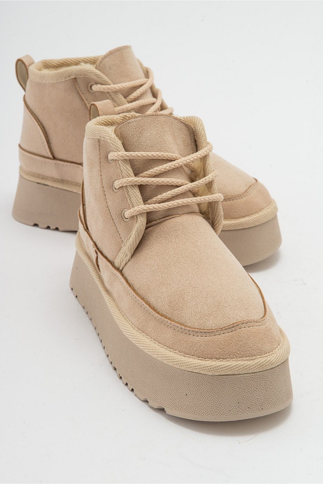 LuviShoes Ovela Women's Beige Thick Sole Laced Sports Boots