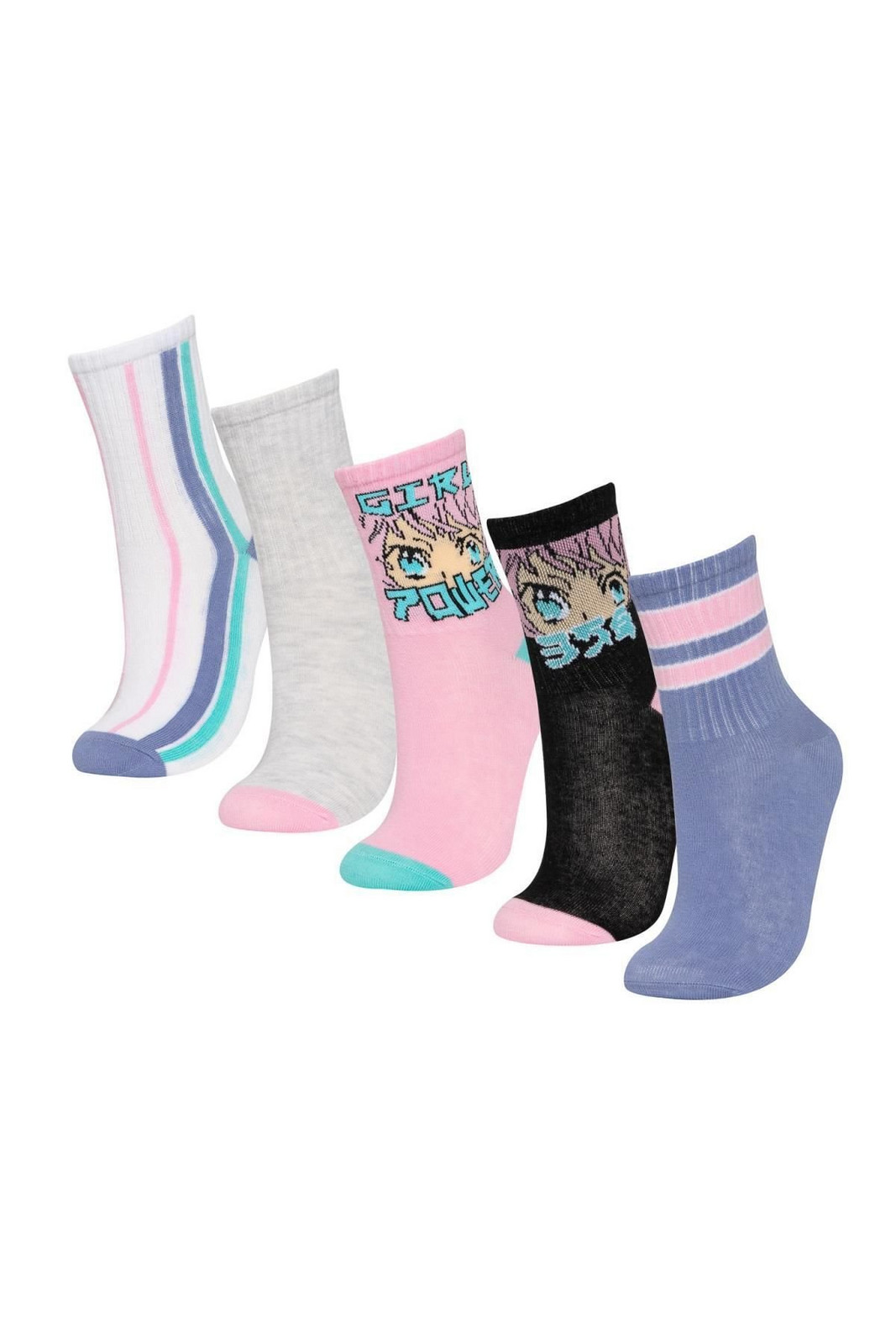 DEFACTO Girl's 5-Piece Cotton Long Socks