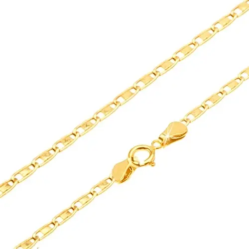 Retiazka zo žltého 14K zlata, podlhovasté články, lesklý obdĺžnik, 550 mm