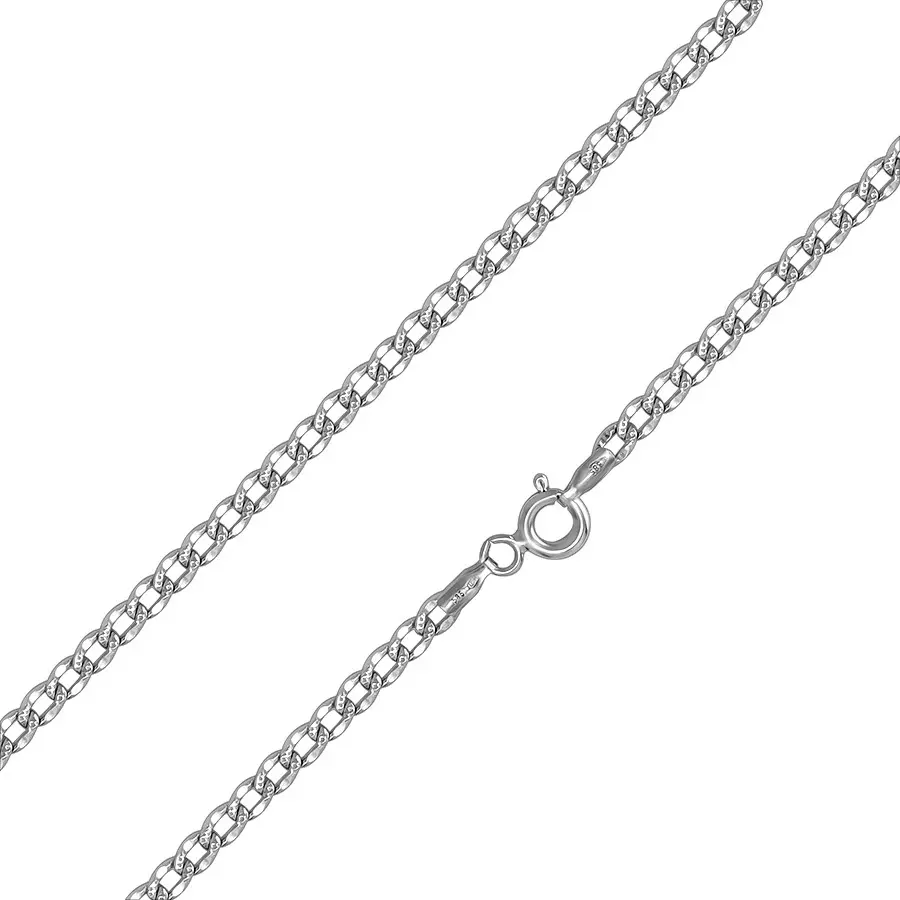 Ródiovaná zlatá retiazka 585 - ploché oválne očká, drobné zárezy, 450 mm