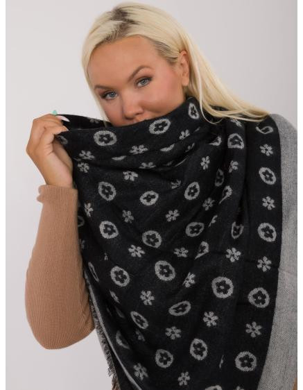 Dámsky vzorovaný vlnený šál čierno-sivý