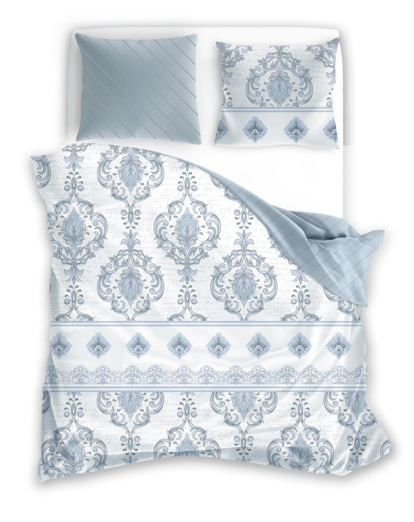 Bavlněné saténové povlečení PURE SATEEN 220x200 cm + 2x 70x80 cm bílé/modré